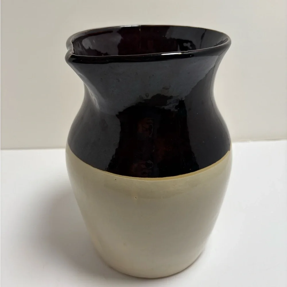 Vintage 1970s Two Tone Pottery Pitcher Made in USA